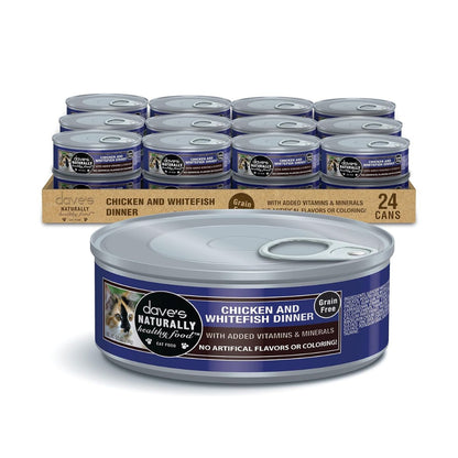 Dave's Naturally Healthy Cat Food; Chicken & White Fish Dinner 5.5 oz (Case of 24)