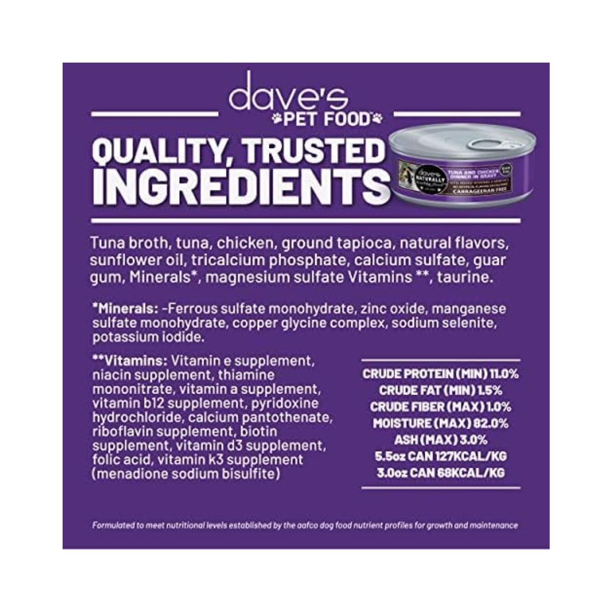 Dave's Naturally Healthy Cat Food; Tuna & Chicken Dinner In Gravy 5.5 oz (Case of 24)