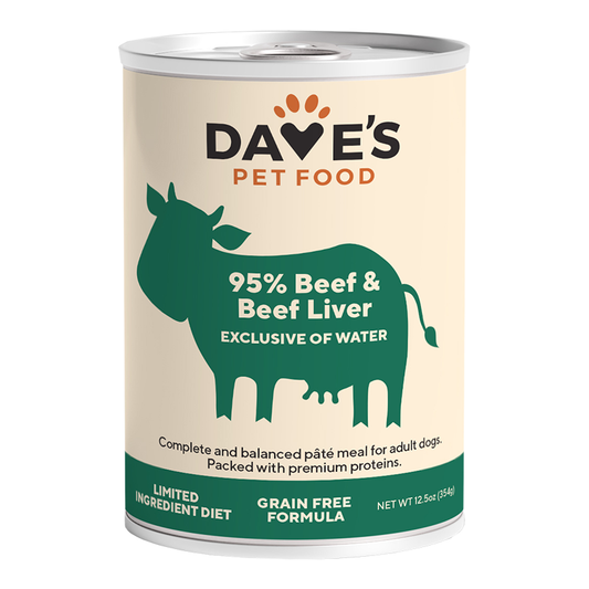 Dave's Pet Food Dog 95% Premium Meats Beef & Beef Liver 12.5 oz (Case of 12)