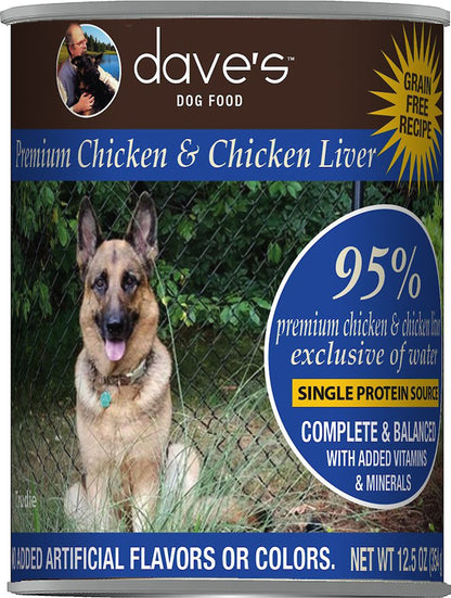 Dave's Pet Food Dog 95% Premium Meats Chicken & Chicken Liver 12.5 oz (Case of 12)