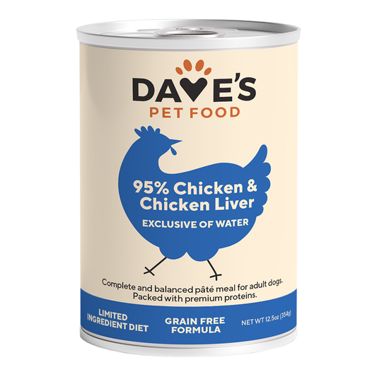 Dave's Pet Food Dog 95% Premium Meats Chicken & Chicken Liver 12.5 oz (Case of 12)