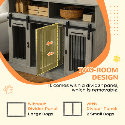 PawHut Dog Crate Furniture for Large Small Dogs, Double Dog Kennel, Gray