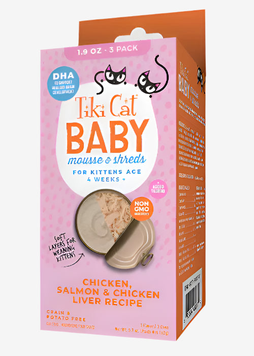 Tiki Pet Cat Mousse Kitten Salmon Chicken Liver 1.9oz. (Case of 3)