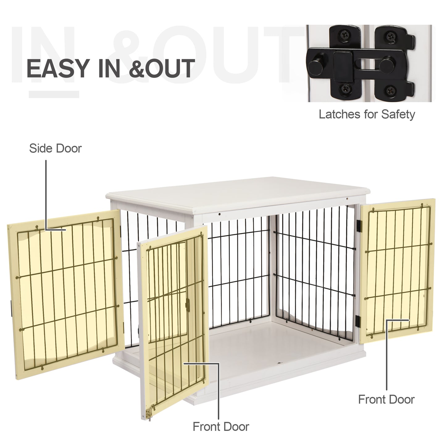 PawHut Dog Crate Furniture, 32" Small Dog Cage End Table with 2 Doors, Lockable Door, Puppy Kennel Indoor, White