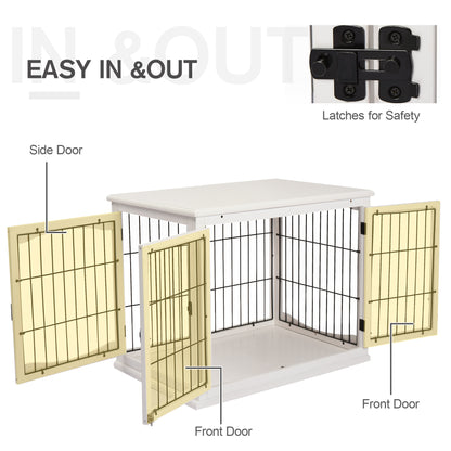 PawHut Dog Crate Furniture, 32" Small Dog Cage End Table with 2 Doors, Lockable Door, Puppy Kennel Indoor, White