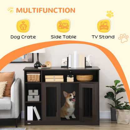 PawHut 47" Dog Crate Furniture with Storage, for Large Medium Dogs, Brown