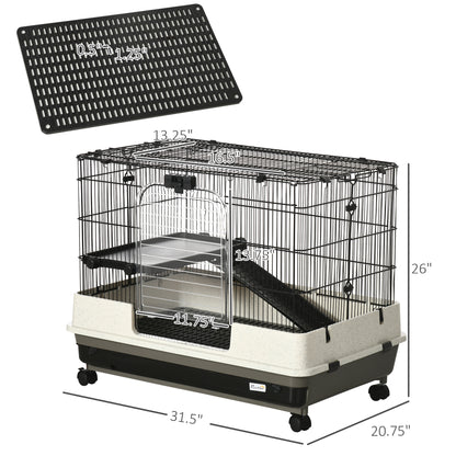 PawHut 2-tier Compact Platform Rolling Small Animal Rabbit Cage for Hamsters, Chinchillas & Gerbils with a Large Living Space