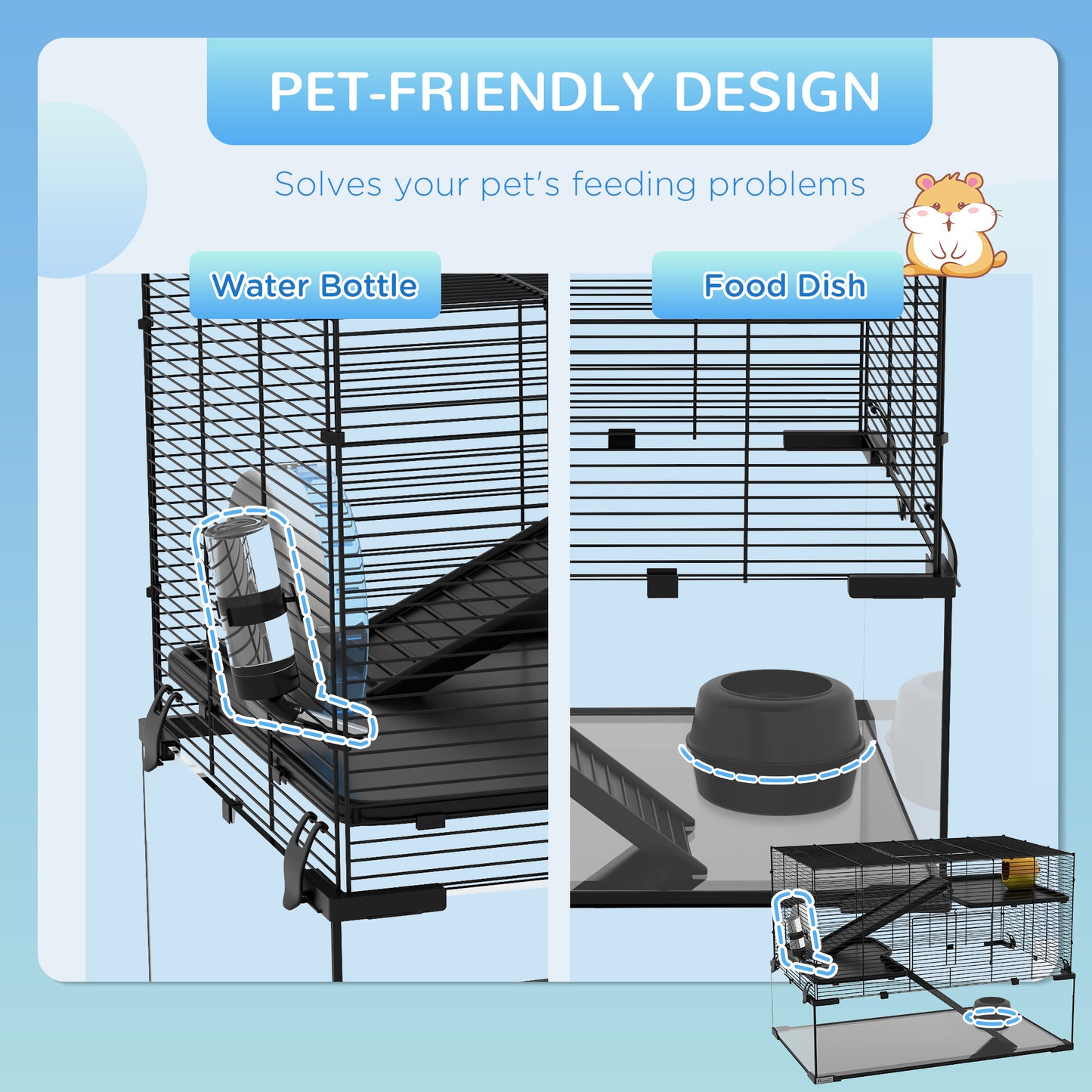 PawHut 31" Hamster Cage, Gerbil Cage with Glass Basin for Small Hamsters, Black