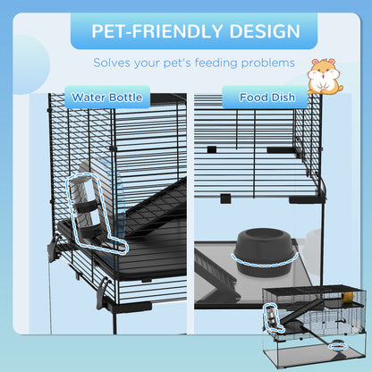 PawHut 31" Hamster Cage, Gerbil Cage with Glass Basin for Small Hamsters, Black