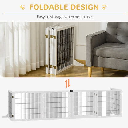 PawHut Wooden Pet Gate, 6-Panel Folding Dog Safety Barrier with Support Feet for Small & Medium Dogs, White
