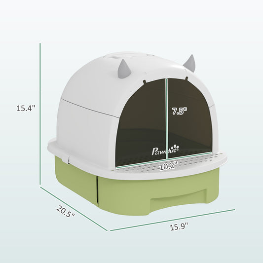 PawHut Covered Cat Litter Box with Lid, Scoop, Deodorizing Bags for Odor Control, Privacy, Easy to Clean, Green