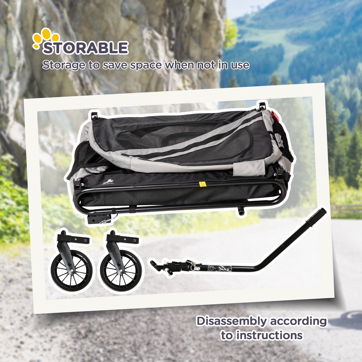 2-in-1 Pet Bike Trailer for Small Dogs, Road-Visibility Dog Stroller Bicycle Carrier, Weather-Strong Bike Wagon Trailer Sidecar Attachment, Gray