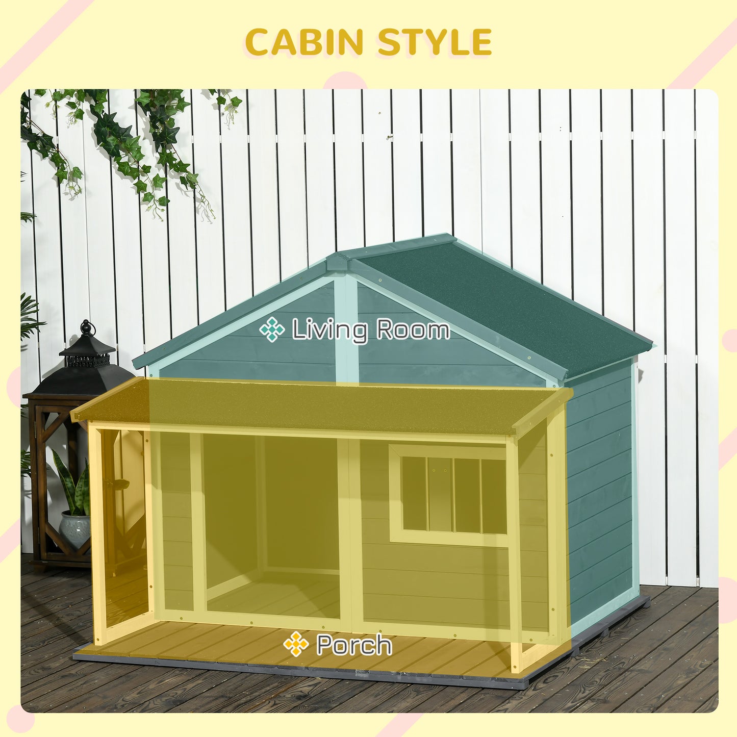 PawHut Outdoor Cabin Style Dog House, Medium Dogs, 53 lbs, Gray
