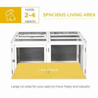 PawHut Wooden Rabbit Hutch with Openable Foldable Top for 1-4 Bunnies