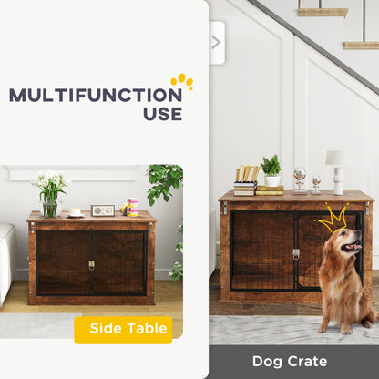 PawHut 39" Dog Crate Furniture with Flip-up Top Opening, 2 Doors, Dog Kennel Furniture for Large Dogs, Rustic Brown