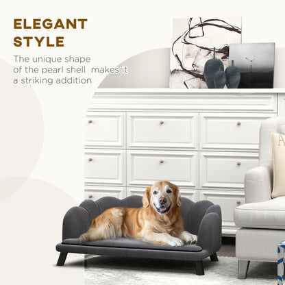 PawHut Pearl Design Pet Sofa for Medium and Large Sized Dogs, Pet Bed with Cushion and Solid Wood Legs, Charcoal Gray