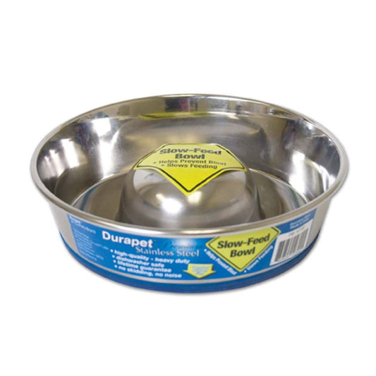OurPets Premium Stainless Steel Slow Feed Dog Bowl Silver 1ea/SM