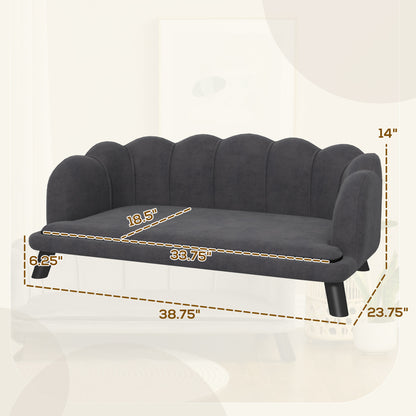 PawHut Pearl Design Pet Sofa for Medium and Large Sized Dogs, Pet Bed with Cushion and Solid Wood Legs, Charcoal Gray