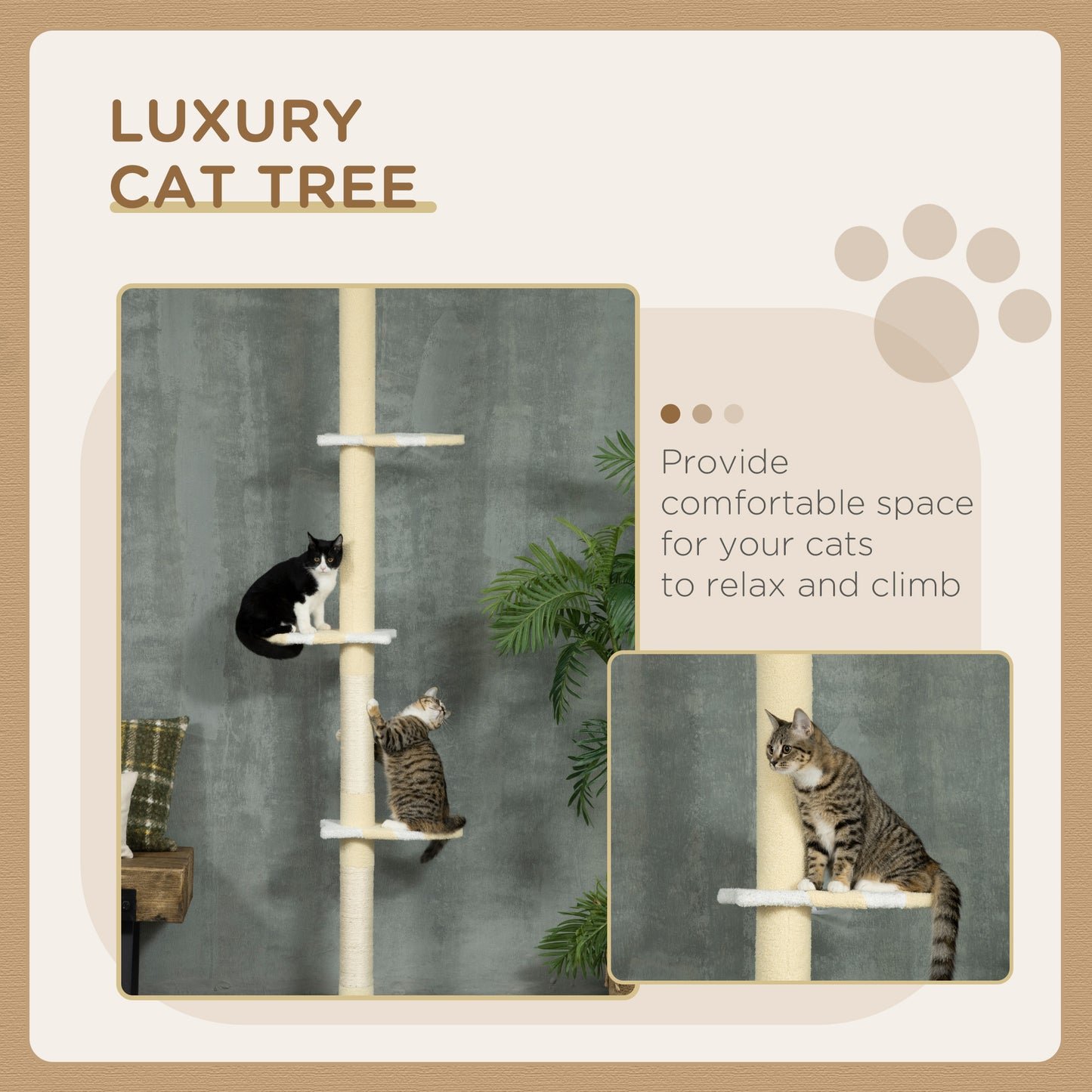 PawHut 4-Tier Floor to Ceiling Cat Tree Height Adjustable 87 -103 Inch
