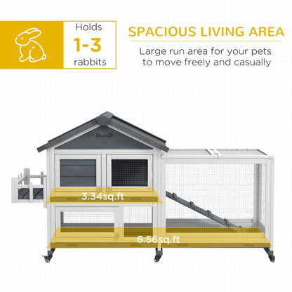 PawHut 65" Wooden Rabbit Hutch, Pet Playpen with Openable Roof & Storage Box for Rabbits and Small Animals, Gray