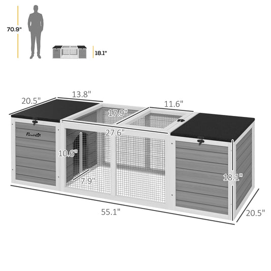 PawHut 55″ Outdoor Rabbit Hutch – Dual Living Areas & Asphalt Roofs