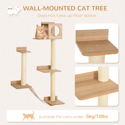 PawHut Cat Shelf for Wall, Multi Level Cat Tree Tower with Cat Condo, Sisal Scratching Posts, Cat Perches, Ladder, Cat Wall Furniture for Indoor Use