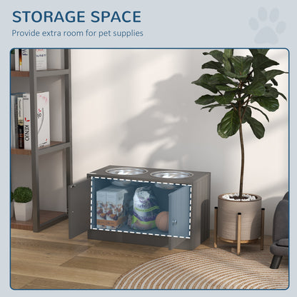 PawHut Elevated Dog Bowls with Storage Cabinet Containing Large 44L Capacity, Gray