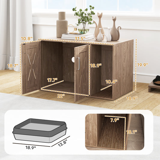 PawHut Cat Litter Box Enclosure with Scratching Board, Cat Washroom End Side Table, 31.5" x 19" x 20", Walnut Brown