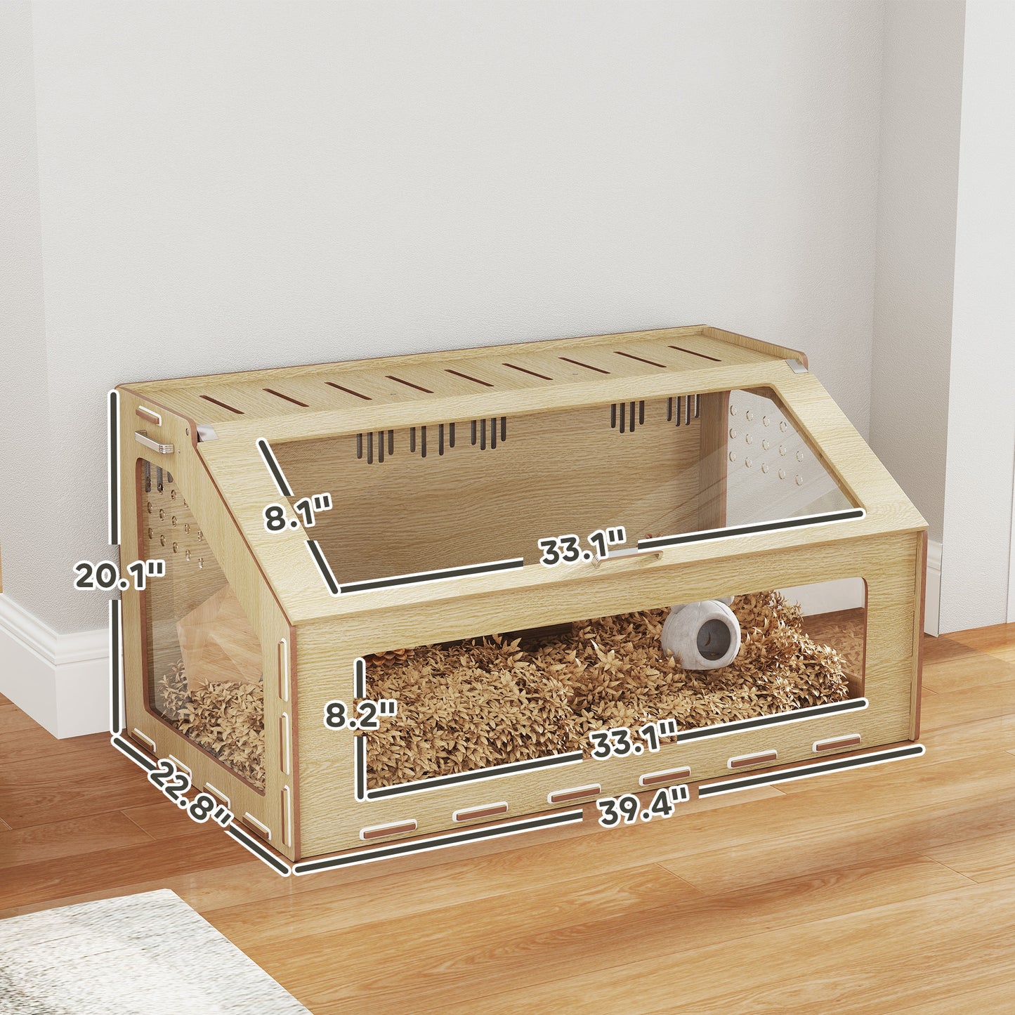 PawHut 39 inch Hamster Cage Habitat with Acrylic Window & Openable Top for Dwarf Hamster, Gerbil, Guinea Pig, Rat, Oak