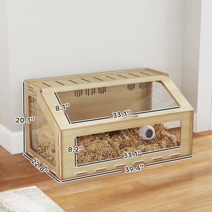 PawHut 39 inch Hamster Cage Habitat with Acrylic Window & Openable Top for Dwarf Hamster, Gerbil, Guinea Pig, Rat, Oak