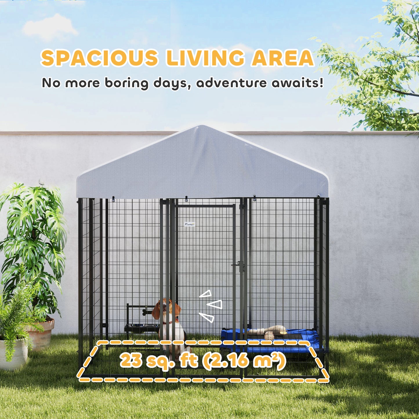 PawHut Outdoor Dog Kennel with Roof with Escape-proof Lock, UV-Resistant & Waterproof Cover, 5.9' x 4' x 6', Silver