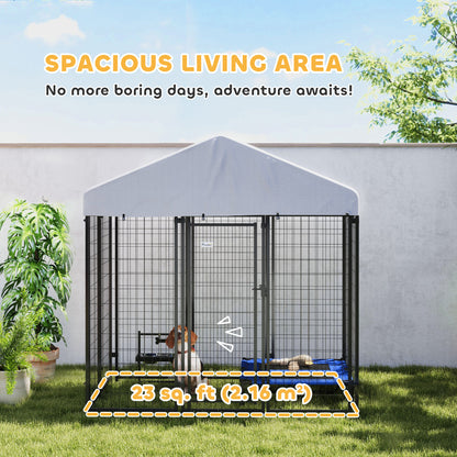 PawHut Outdoor Dog Kennel with Roof with Escape-proof Lock, UV-Resistant & Waterproof Cover, 5.9' x 4' x 6', Silver