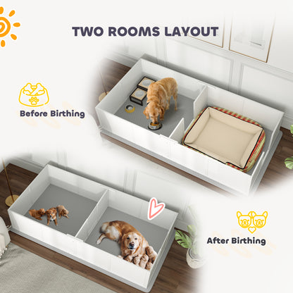 PawHut Whelping Box for Dogs and Puppies w/ Waterproof Pee Pad & Adjustable Door for Large, Medium, Small Dogs,96" x 47" x 19"