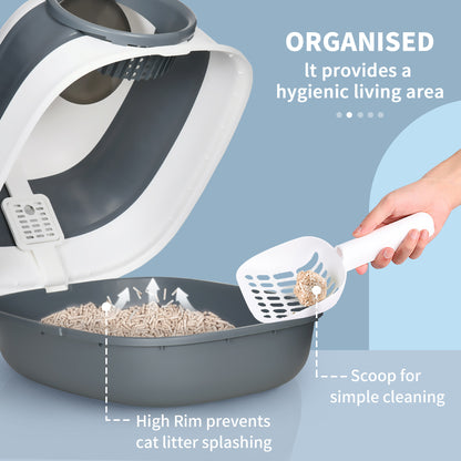 PawHut Dome Covered Cat Litter Box with Lid, White and Gray