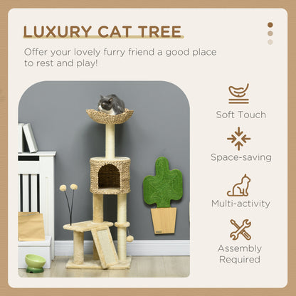 PawHut Cat Tree for Indoor Cats w/ Scratching Posts, Condo Cat Tower, Beige