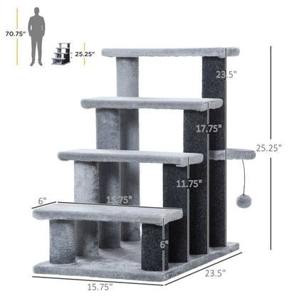 PawHut Cat Tree, Cat Tower Cat Stair Steps with Scratching Post, Hanging Play Ball for High Bed, Sofa, Indoor / Outdoor