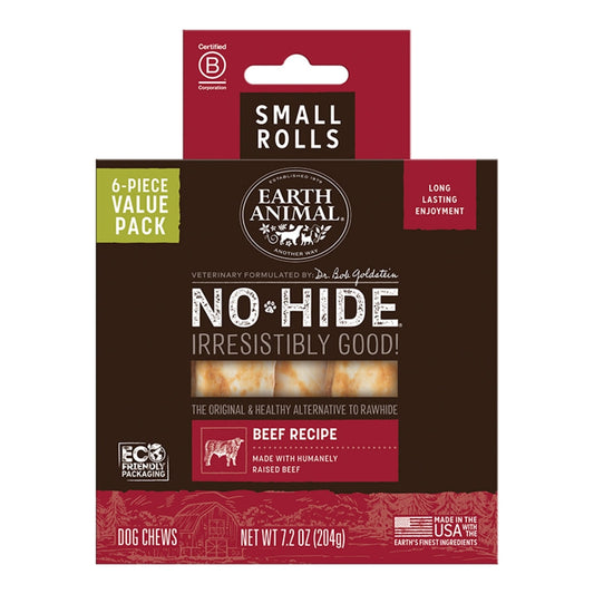 EARTH ANIMAL DOG NO-HIDE BEEF ROLLS SMALL VALUE 6 PACK