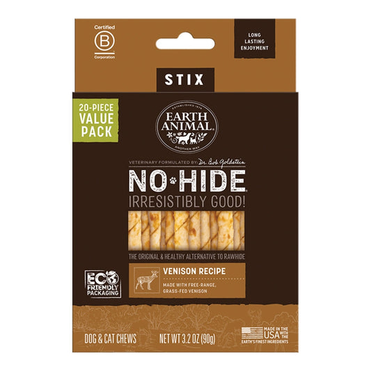 EARTH ANIMAL DOG NO-HIDE STIX VENISON VALUE 20 PACK