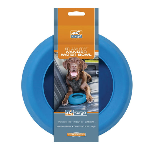 Kurgo Dog Wander Splash Free Water Bowl Blue