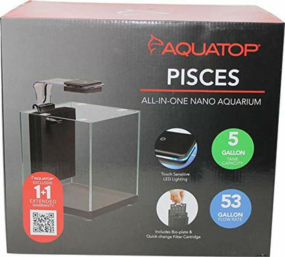 Aquatop PISCES All-in-one Nano Cube Glass Aquarium Kit Black, Clear 5 gal