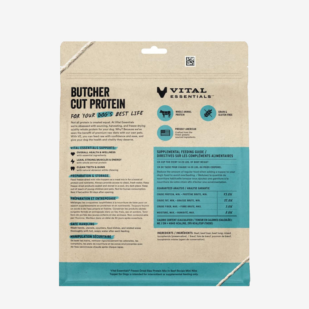Vital Essentials Dog Freeze Dried Topper Beef 18oz.