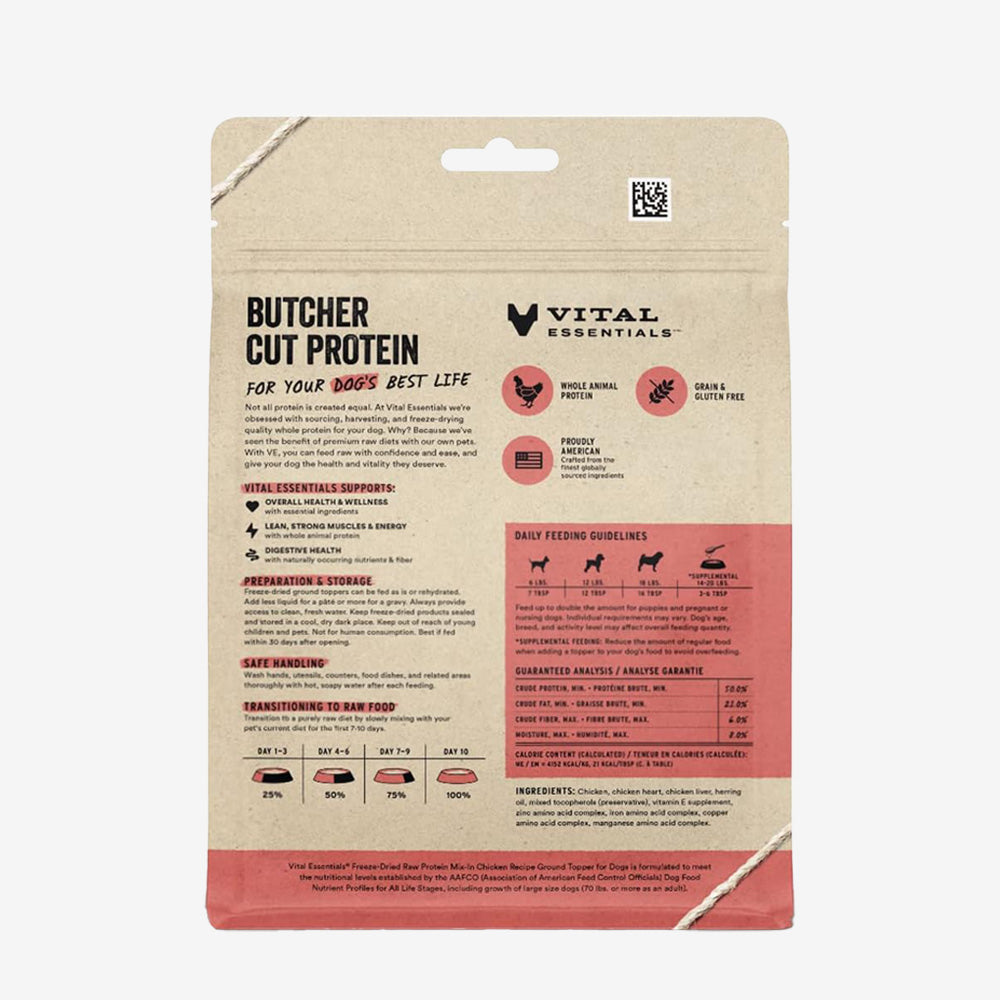 Vital Essentials Dog Freeze Dried Topper Ground Chicken 6oz.