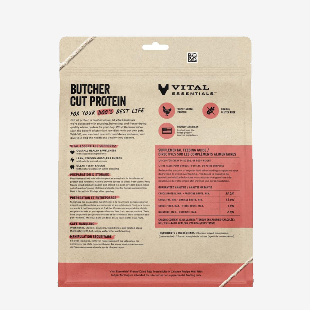 Vital Essentials Dog Freeze Dried Topper Chicken 18oz.