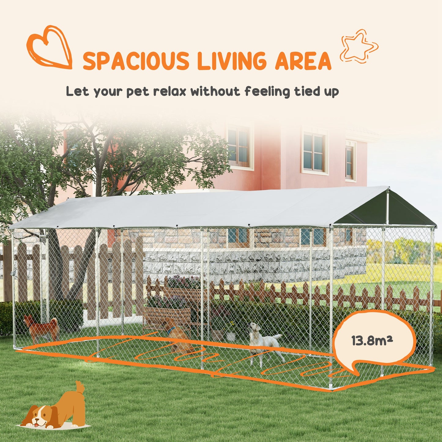 PawHut 19.7' x 7.5' x 7.5' Outdoor Dog Kennel for Large-Sized Dogs with Waterproof UV Resistant Roof, Silver