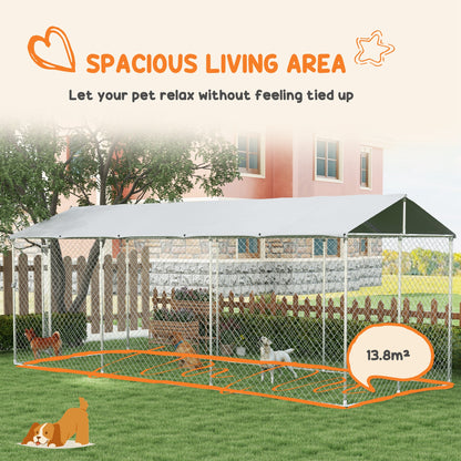 PawHut 19.7' x 7.5' x 7.5' Outdoor Dog Kennel for Large-Sized Dogs with Waterproof UV Resistant Roof, Silver