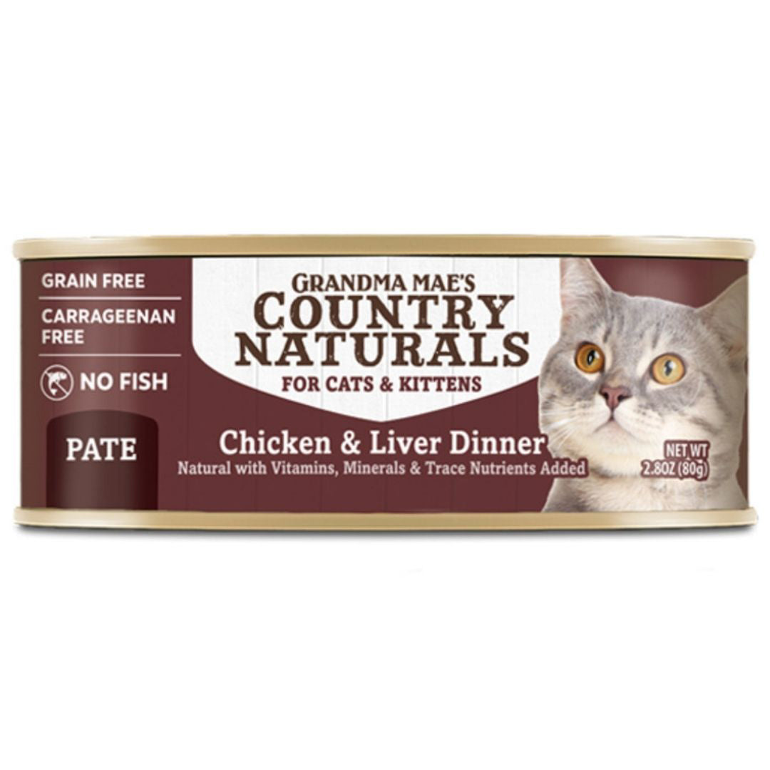 Grandma Mae's Country Naturals Pate Dinner Canned Cat Food Chicken & Liver 2.8oz