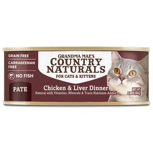 Grandma Mae's Country Naturals Pate Dinner Canned Cat Food Chicken & Liver 2.8oz
