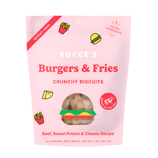 Bocce's Bakery Dog Biscuits Burgers And Fries 5oz.