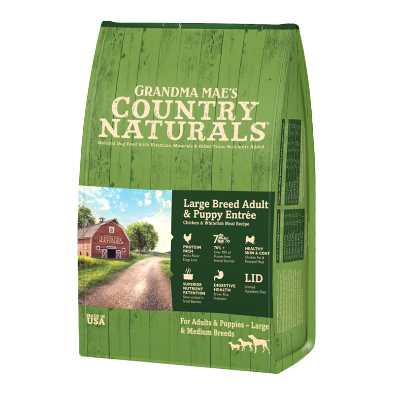 Grandma Mae's Country Naturals Large Breed Adult & Puppy Entrée Dry Dog Food Chicken & Rice 14lb