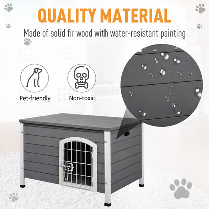 PawHut 31"L Wooden Decorative Dog Cage Kennel Wire Door with Lock Small Animal House with Openable Top Removable Bottom Gray